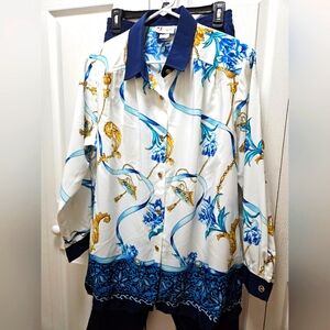 Maggie Sweet Womens 3 Piece Suits Sleeveless Top Pants & Long Sleeves Floral Set